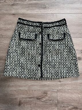 Dynamite Black, Green & White Tweed Button-Front Mini Skirt
